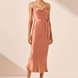 Shona Joy La Lune Bias Cowl Midi Dress in Rose